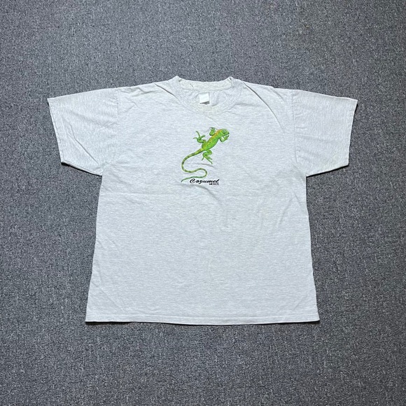 Unbranded Other - Vintage Cozumel Mexico Iguana T Shirt 2XL Gray Heather Embroidered 90s Souvenir